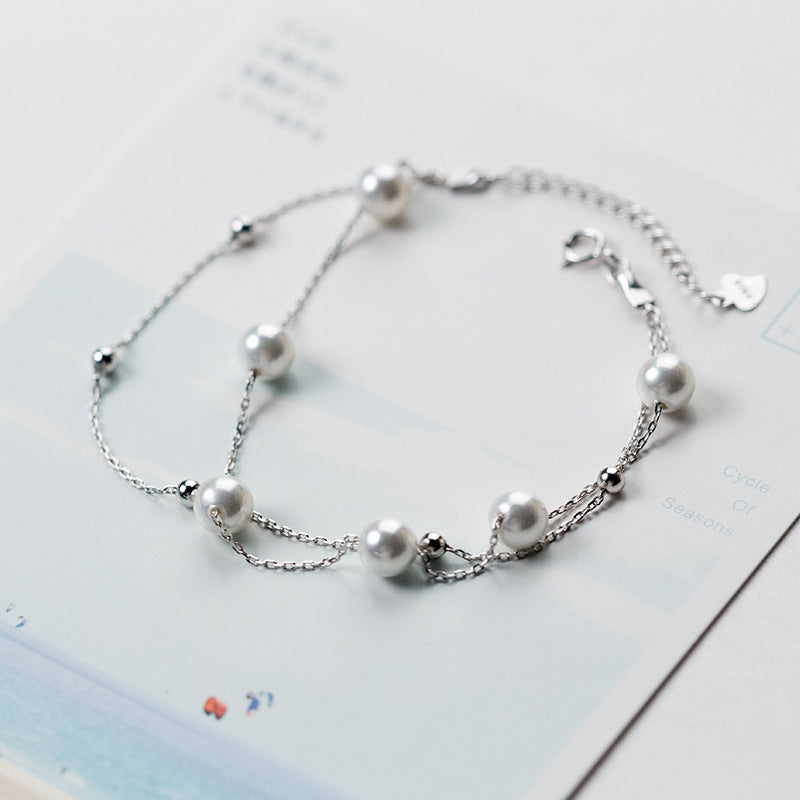 Layered Freshwater Pearl Bracelet Silver