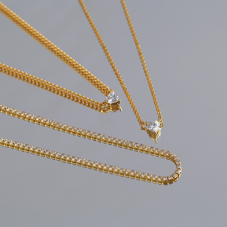 Layered Shine Heart CZ Cuba Chain Necklaces