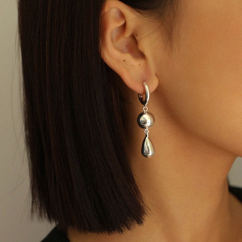 Teardrop Gold Ball Drop Hoop Earrings