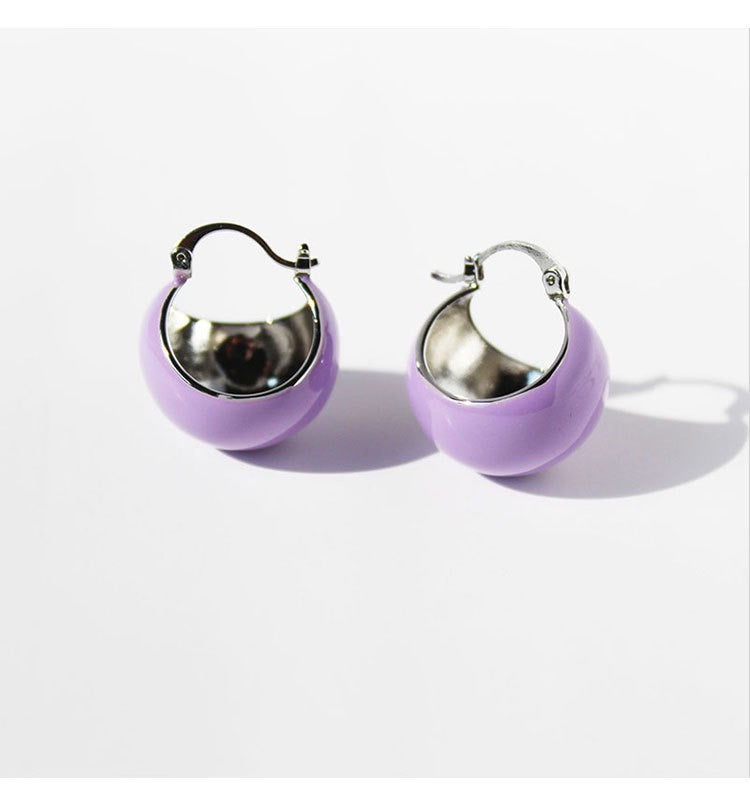 Color Enamel Round Disco Ball Hoop Stud Gold Earrings