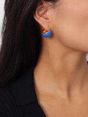 Color Enamel Round Disco Ball Hoop Stud Gold Earrings