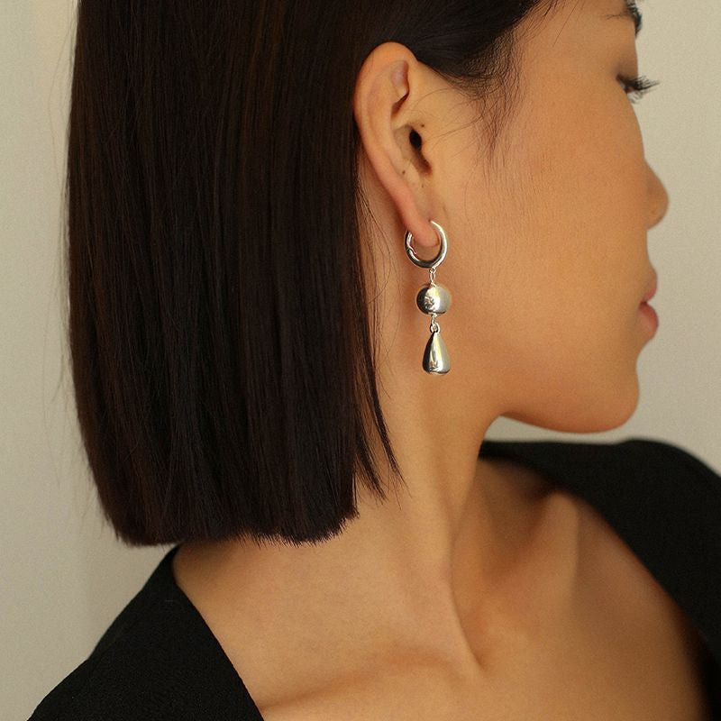 Teardrop Gold Ball Drop Hoop Earrings