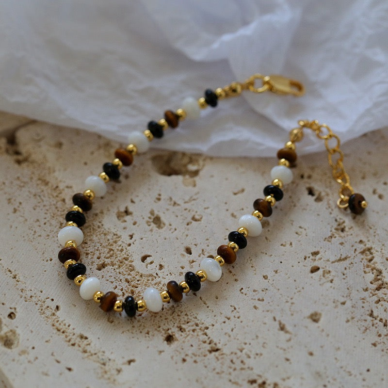 Tiger’s eye gems stitching chain black agate necklace and bracelet ( Purchase Individually)