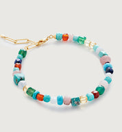 Blue Multi-gems stitching chain colorful necklace and bracelet ( Purchase Individually)