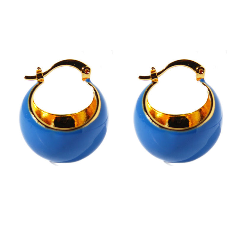 Color Enamel Round Disco Ball Hoop Stud Gold Earrings