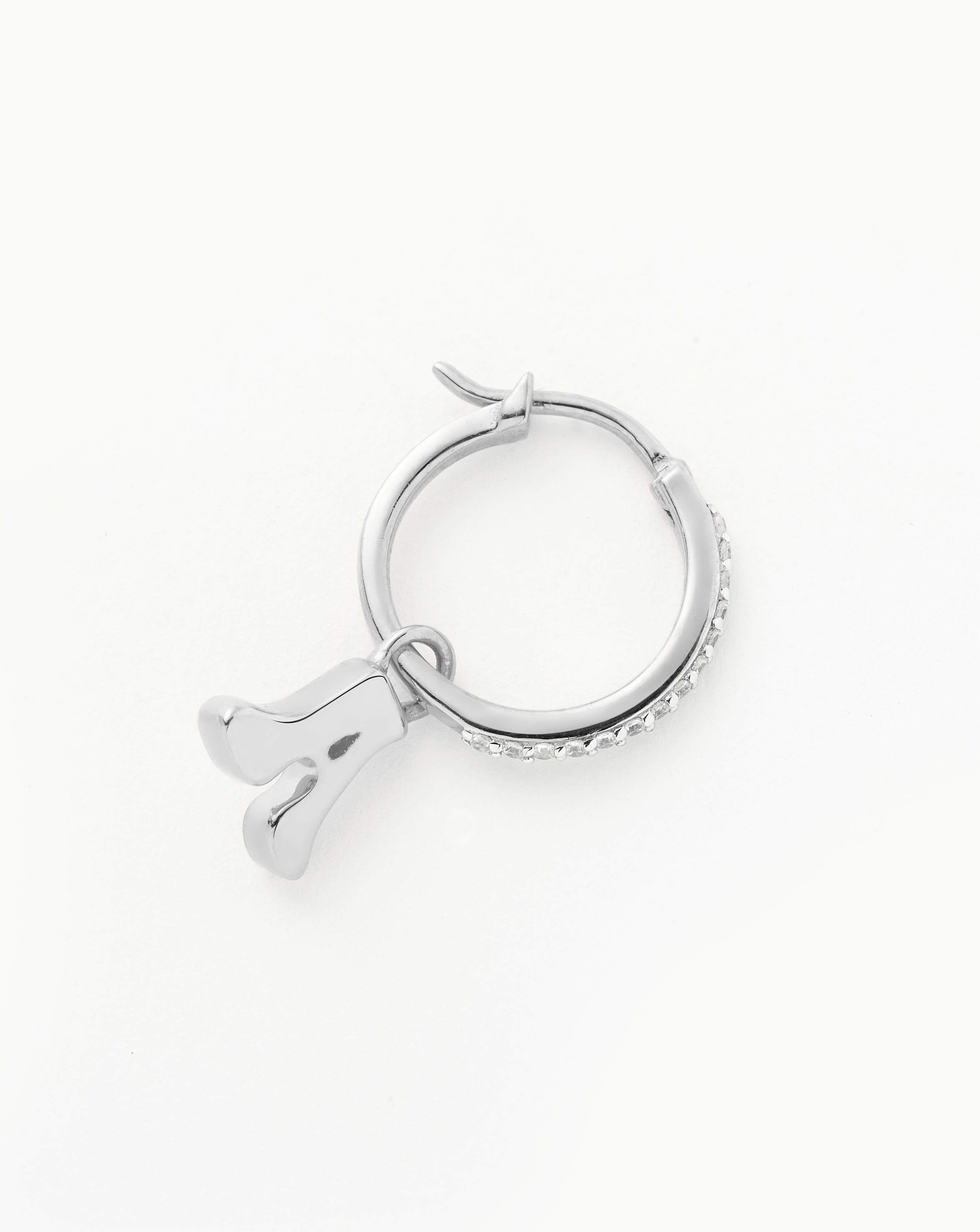 Initial Single Charm Hoop Earring  - Initial A | Sterling Silver