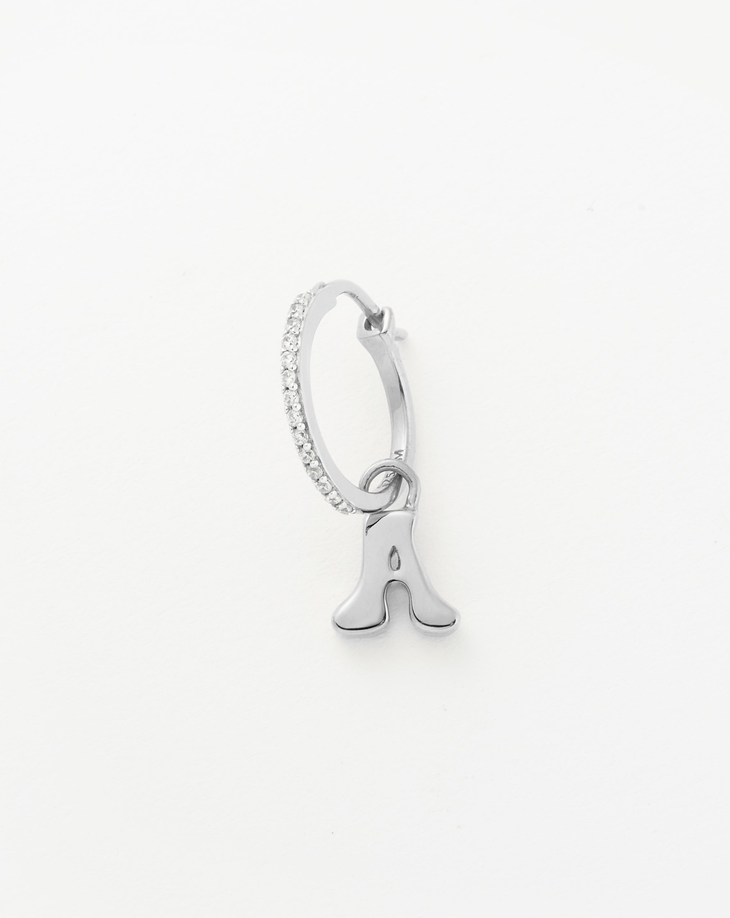 Initial Single Charm Hoop Earring  - Initial A | Sterling Silver