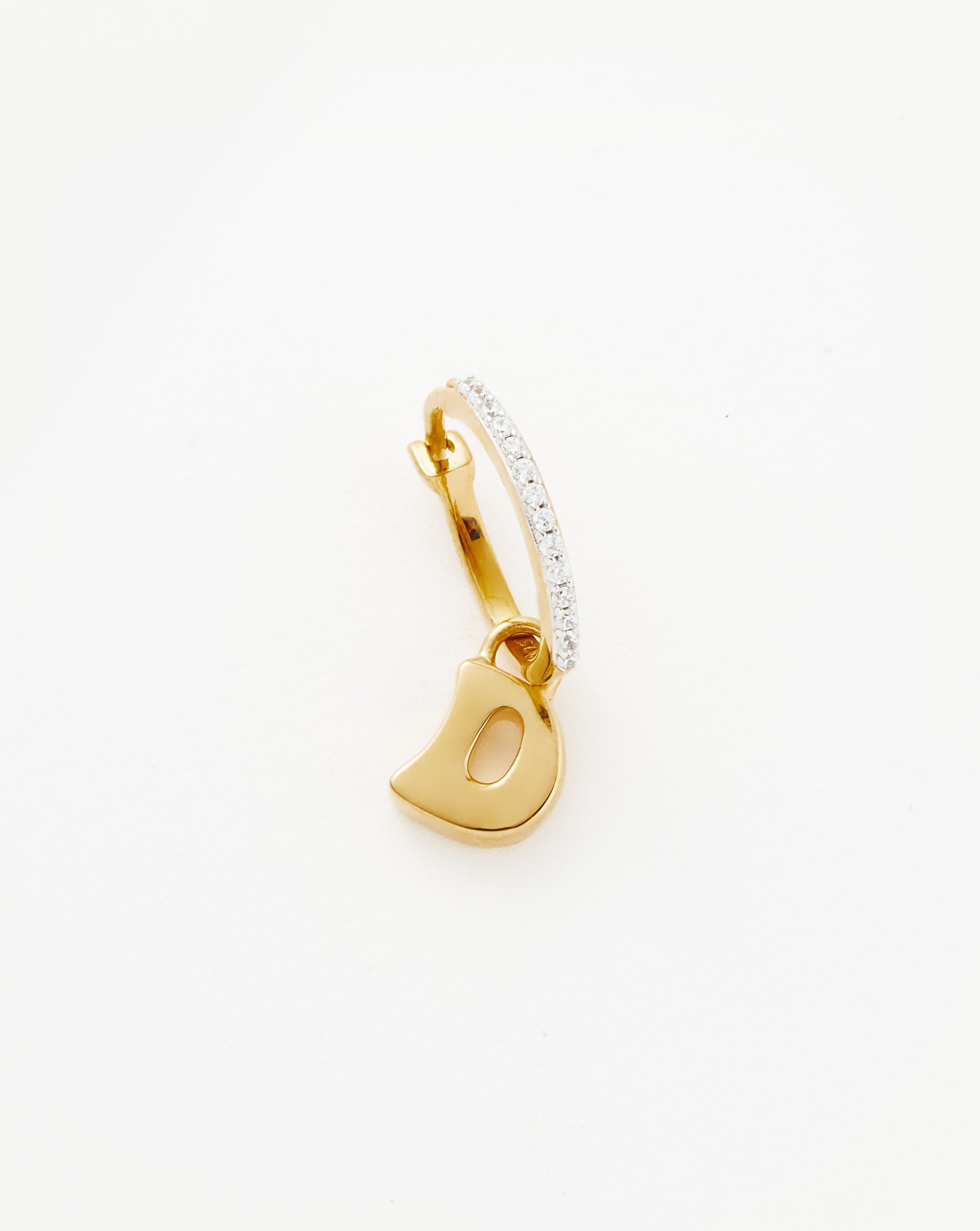 Initial Single Charm Hoop Earring - Initial D | 18k Gold Vermeil