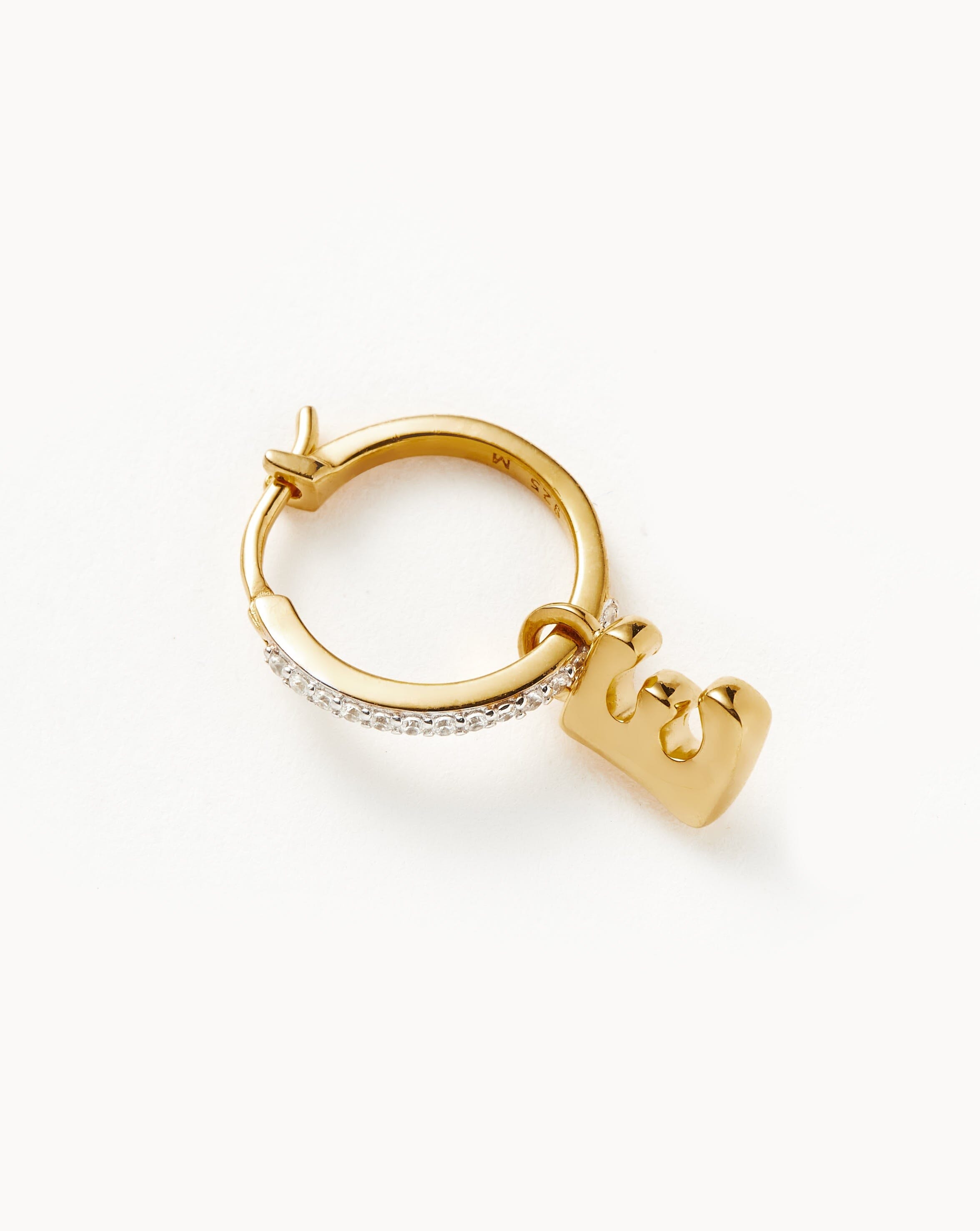 Initial Single Charm Hoop Earring - Initial E | 18k Gold Vermeil