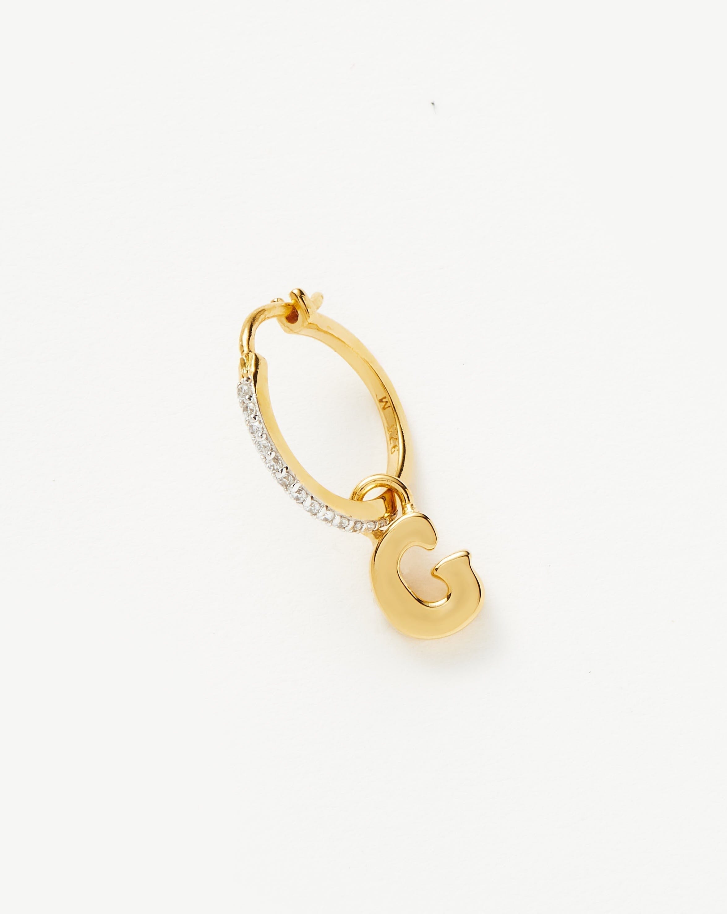 Initial Single Charm Hoop Earring - Initial G | 18k Gold Vermeil