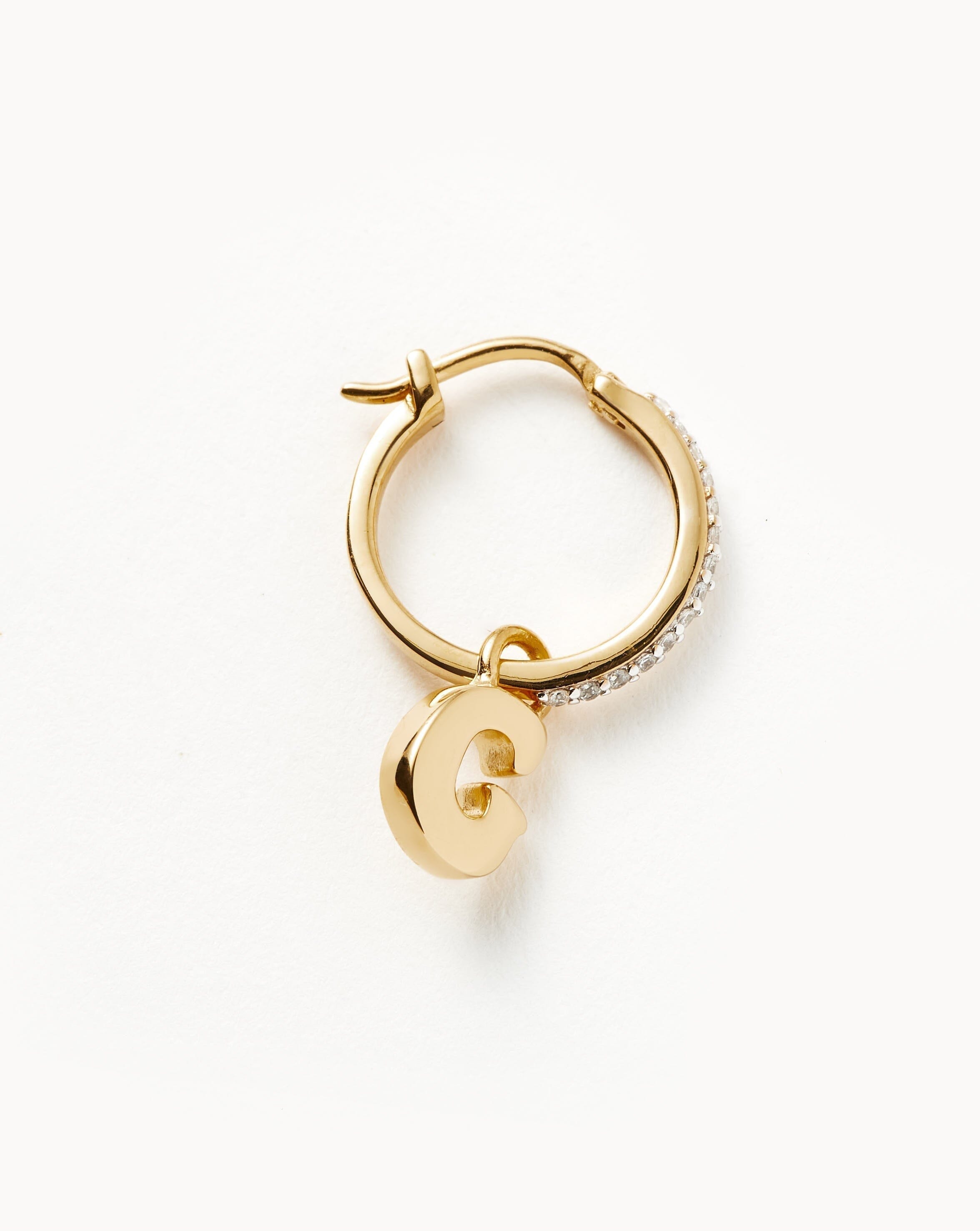 Initial Single Charm Hoop Earring - Initial G | 18k Gold Vermeil