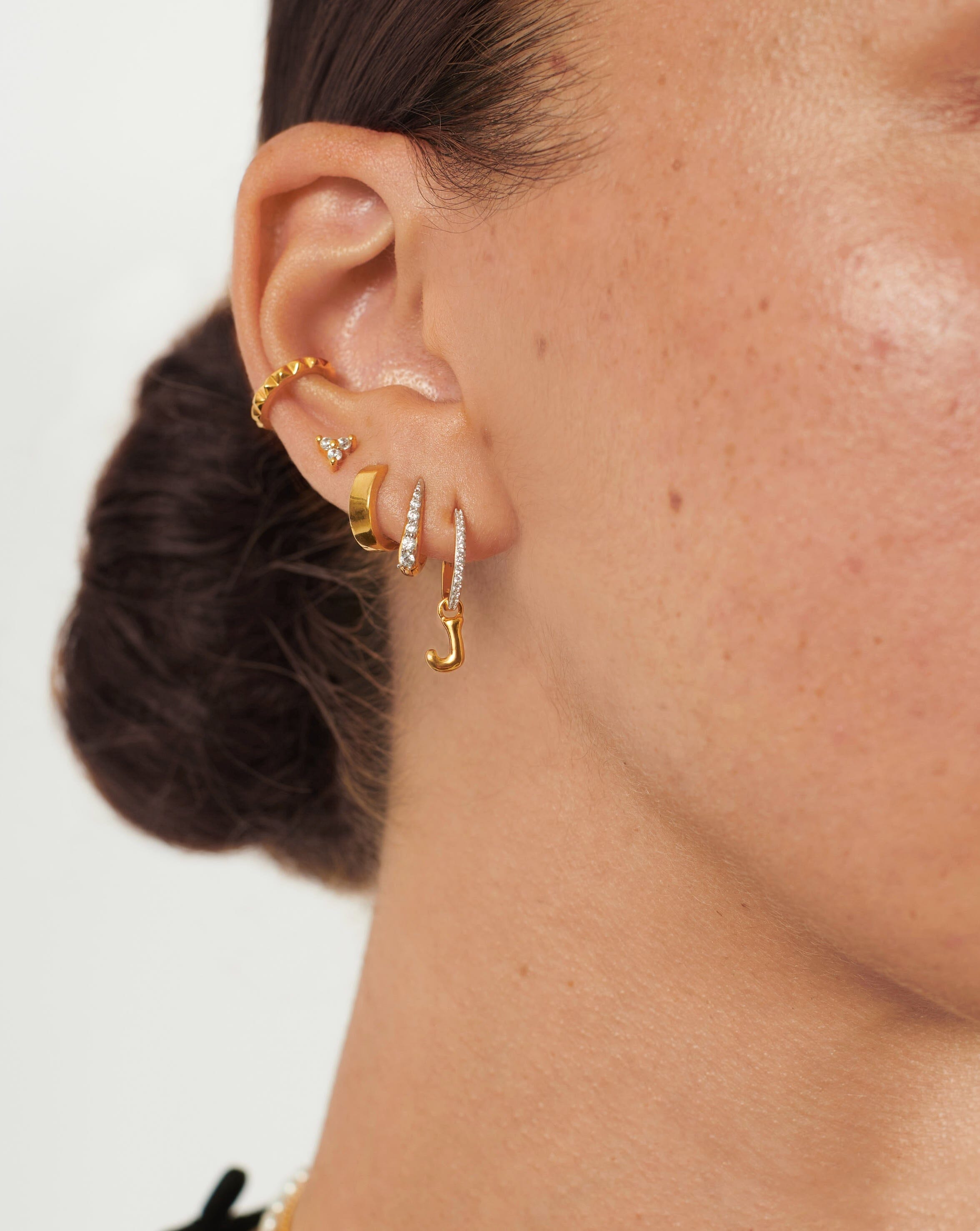 Initial Single Charm Hoop Earring - Initial J | 18k Gold Vermeil