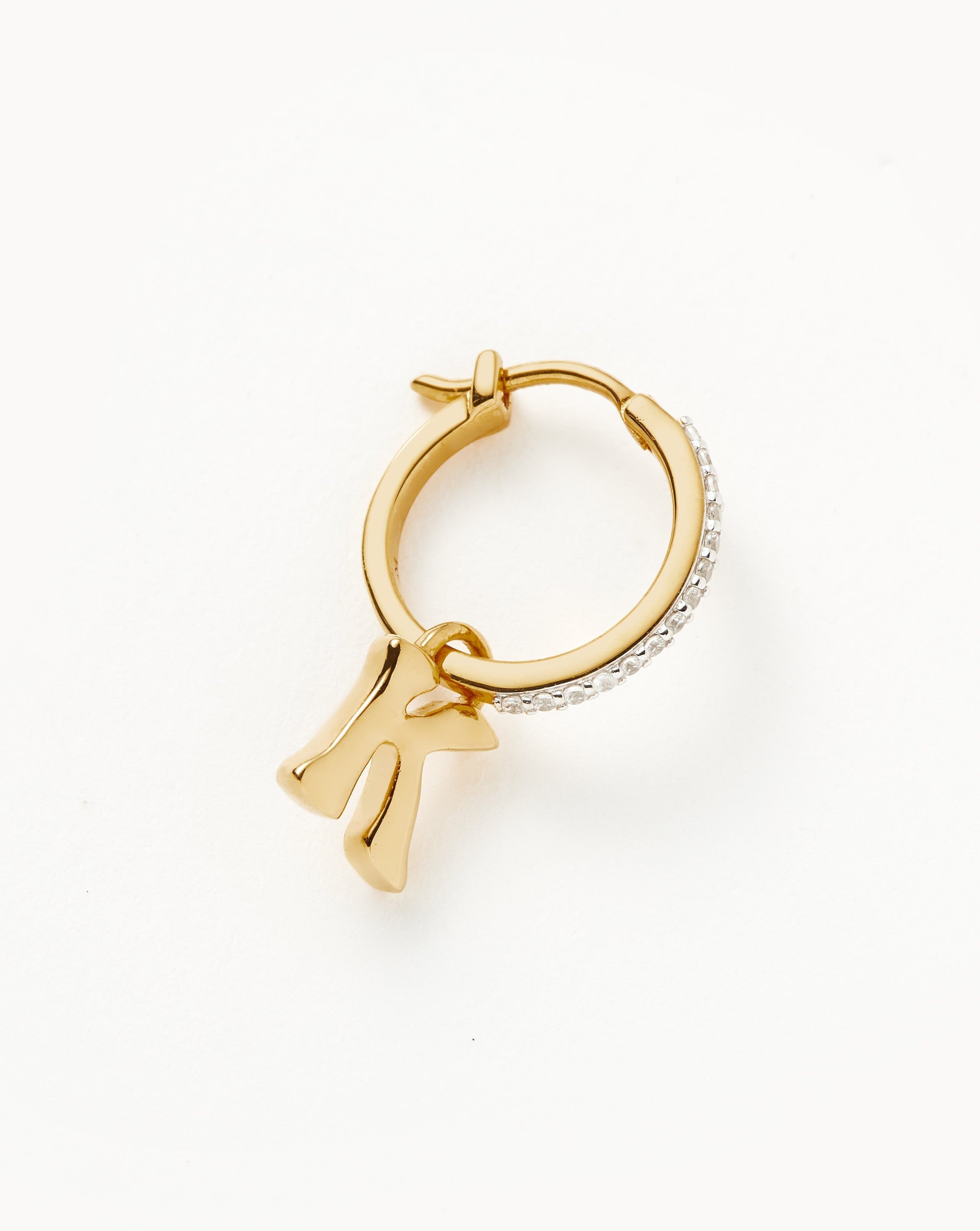 Initial Single Charm Hoop Earring - Initial K | 18k Gold Vermeil