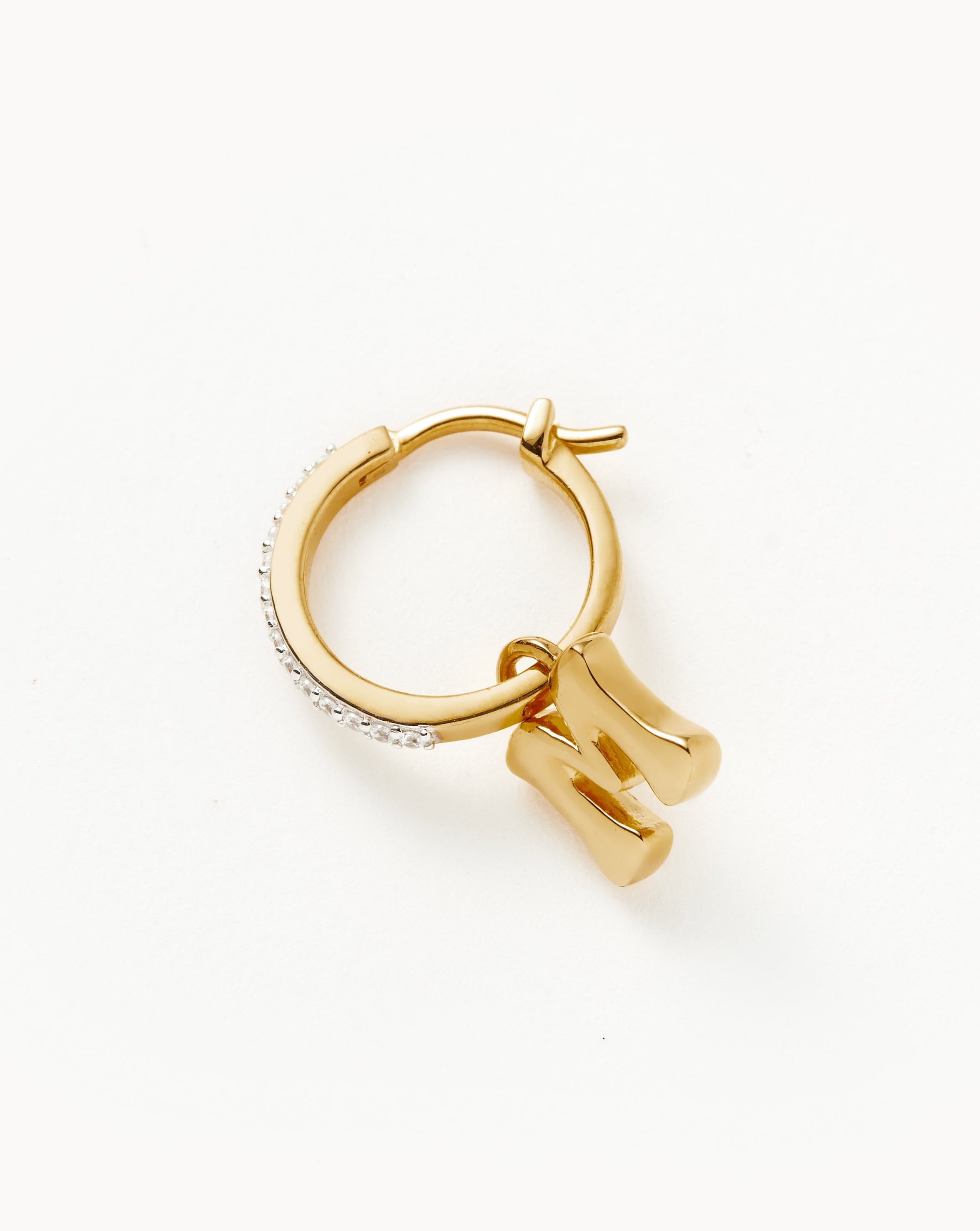 Initial Single Charm Hoop Earring - Initial M | 18k Gold Vermeil