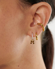 Initial Single Charm Hoop Earring - Initial M | 18k Gold Vermeil