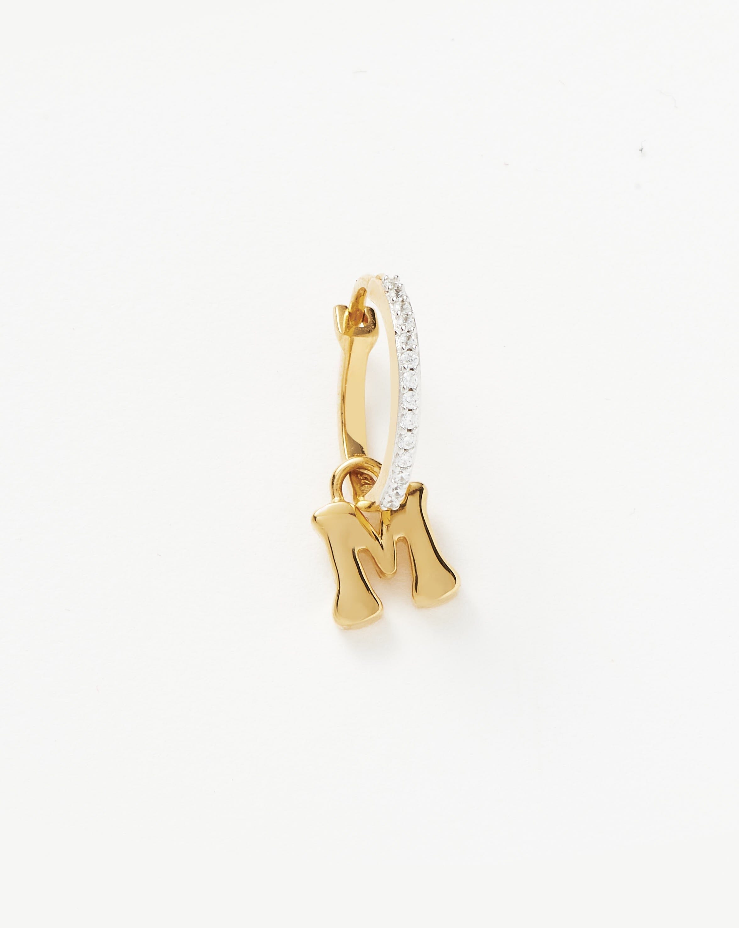 Initial Single Charm Hoop Earring - Initial M | 18k Gold Vermeil