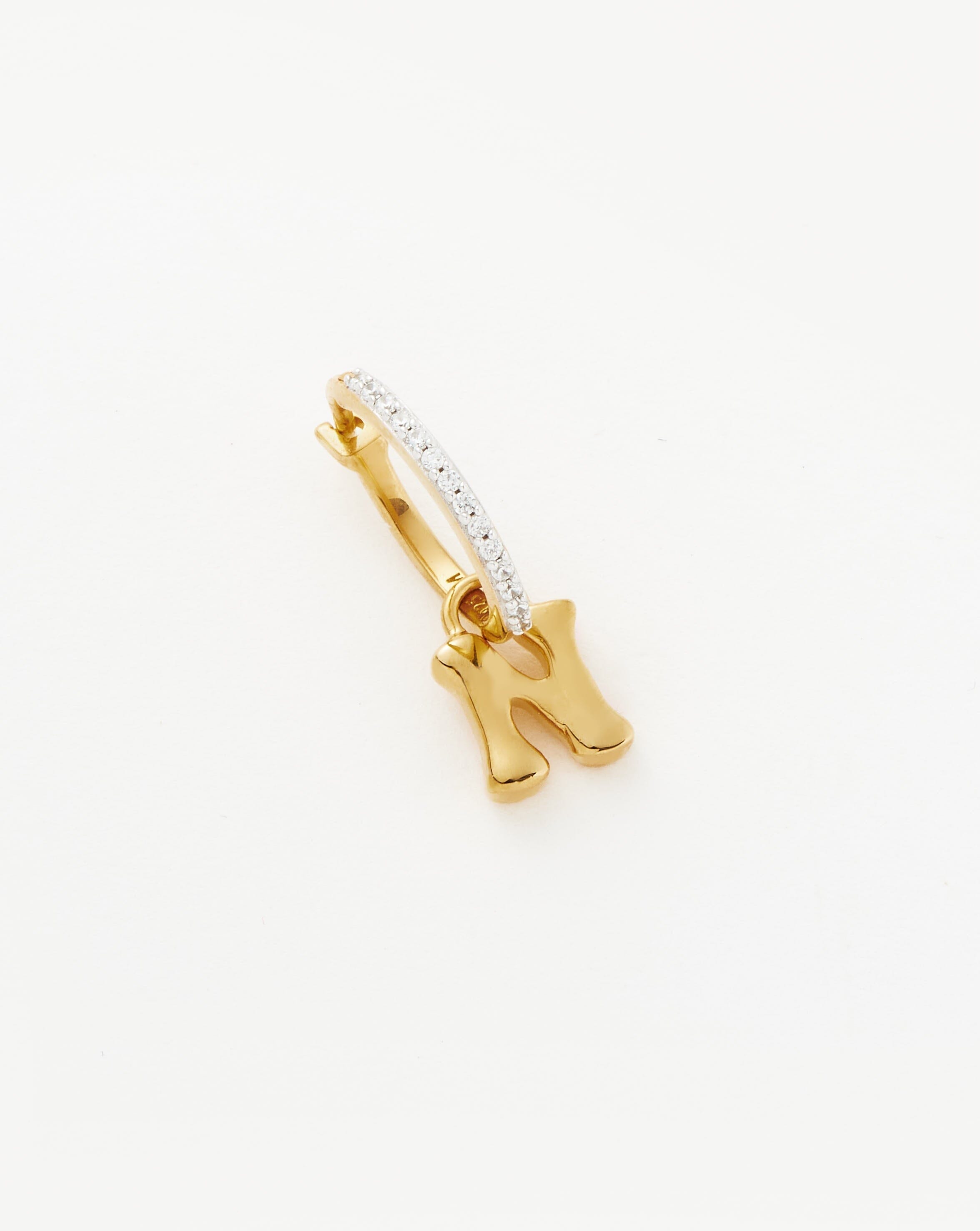 Initial Single Charm Hoop Earring - Initial N | 18k Gold Vermeil