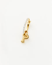 Initial Single Charm Hoop Earring - Initial P | 18k Gold Vermeil