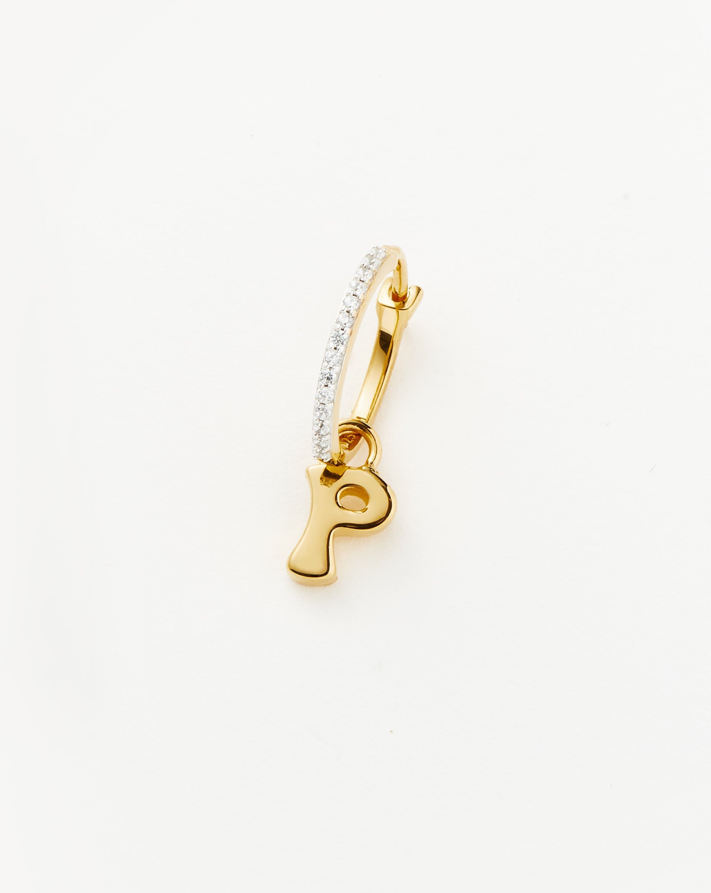 Initial Single Charm Hoop Earring - Initial P | 18k Gold Vermeil