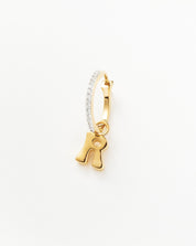 Initial Single Charm Hoop Earring - Initial R | 18k Gold Vermeil