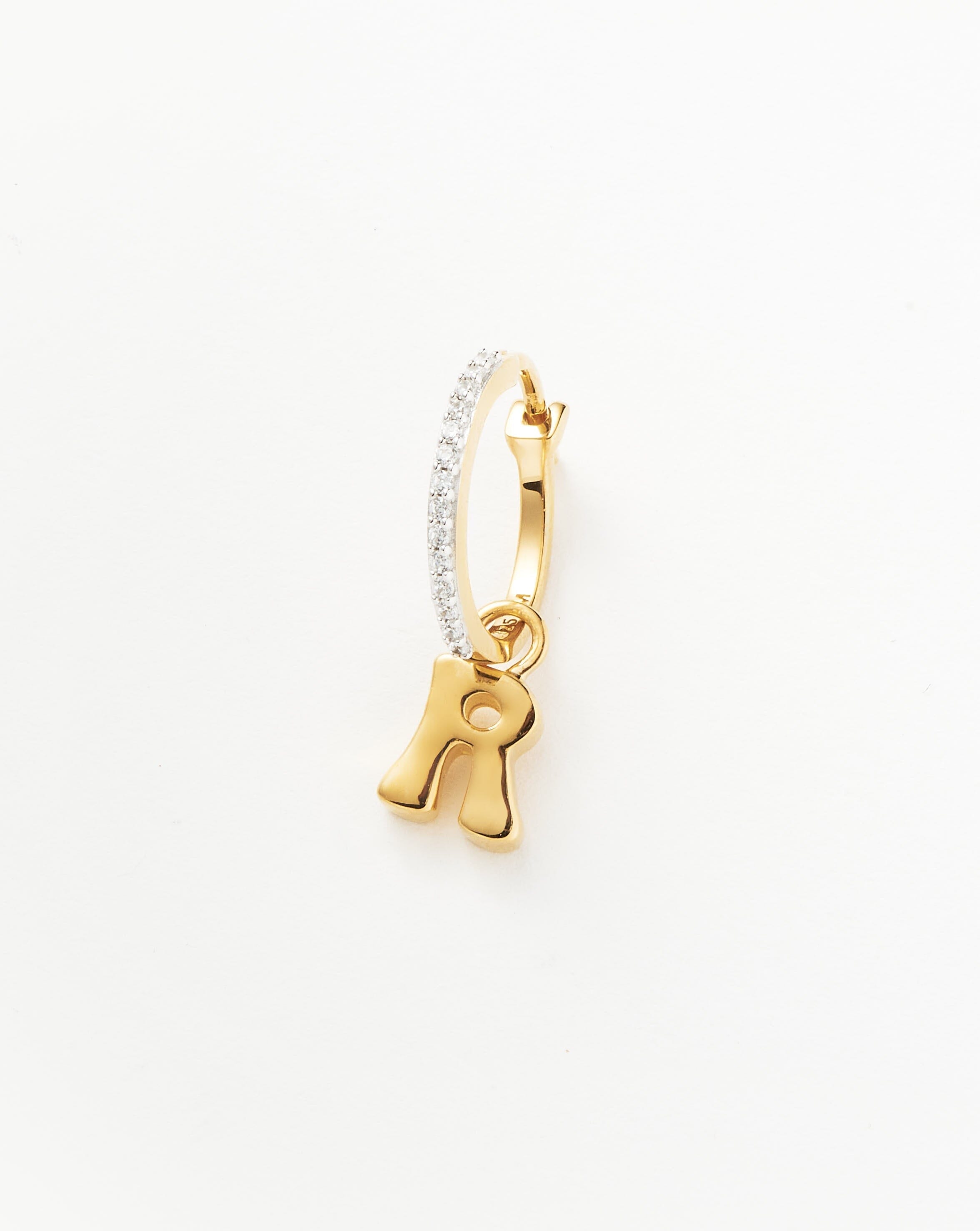 Initial Single Charm Hoop Earring - Initial R | 18k Gold Vermeil