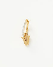 Initial Single Charm Hoop Earring - Initial V | 18k Gold Vermeil