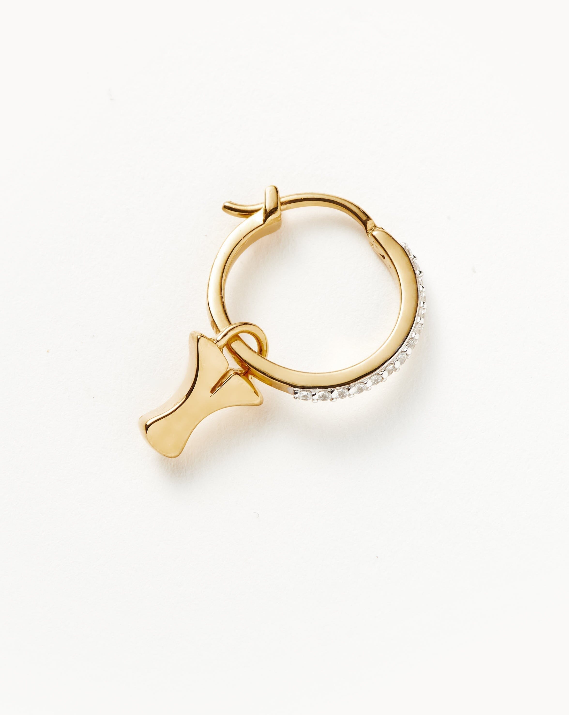 Initial Single Charm Hoop Earring - Initial Y | 18k Gold Vermeil