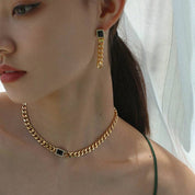 Black Bella CZ Gold Cuba Chain Necklace Earrings( Purchase Individually)