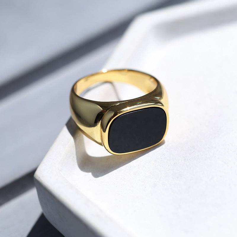 Square White Mother of Pearls Shell Black Onyx Ring