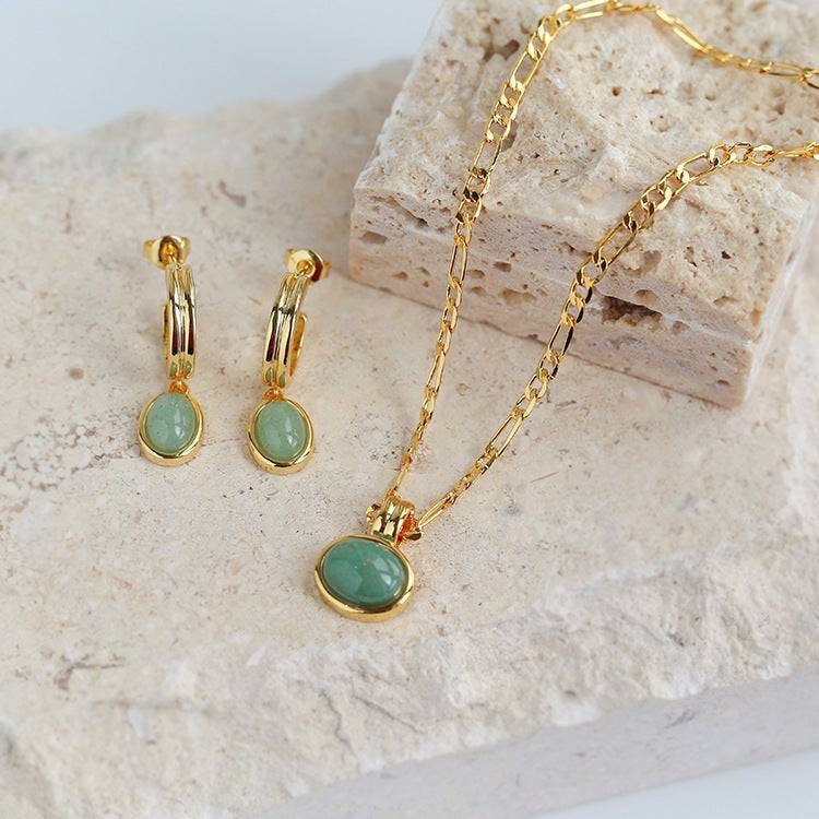 Aventurine Figaro Chain Necklace and Earring Set (Purchase Individually)