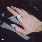 Square White Mother of Pearls Shell Black Onyx Ring