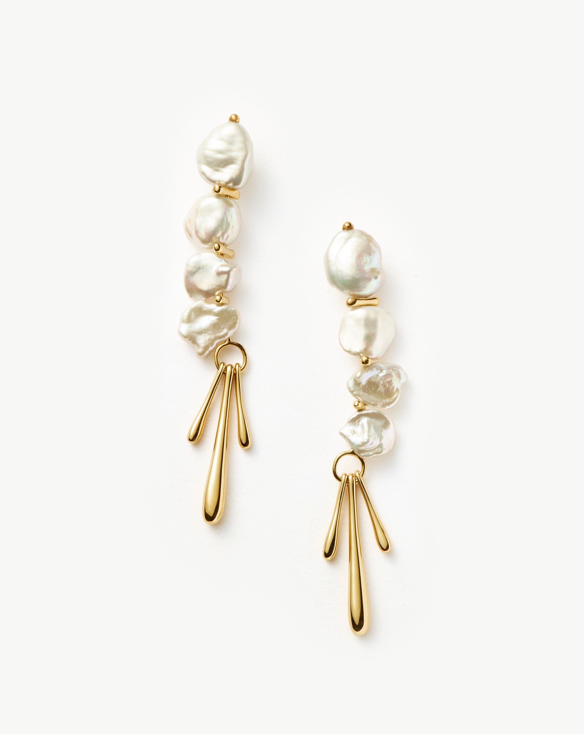 Keshi Pearl Sculptural Drop Earrings | 18k Gold Plated/Pearl