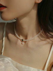 Super-Slim Freshwater Pearl Double Strand Emerald Layer Necklace