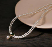 Super-Slim Freshwater Pearl Double Strand Emerald Layer Necklace