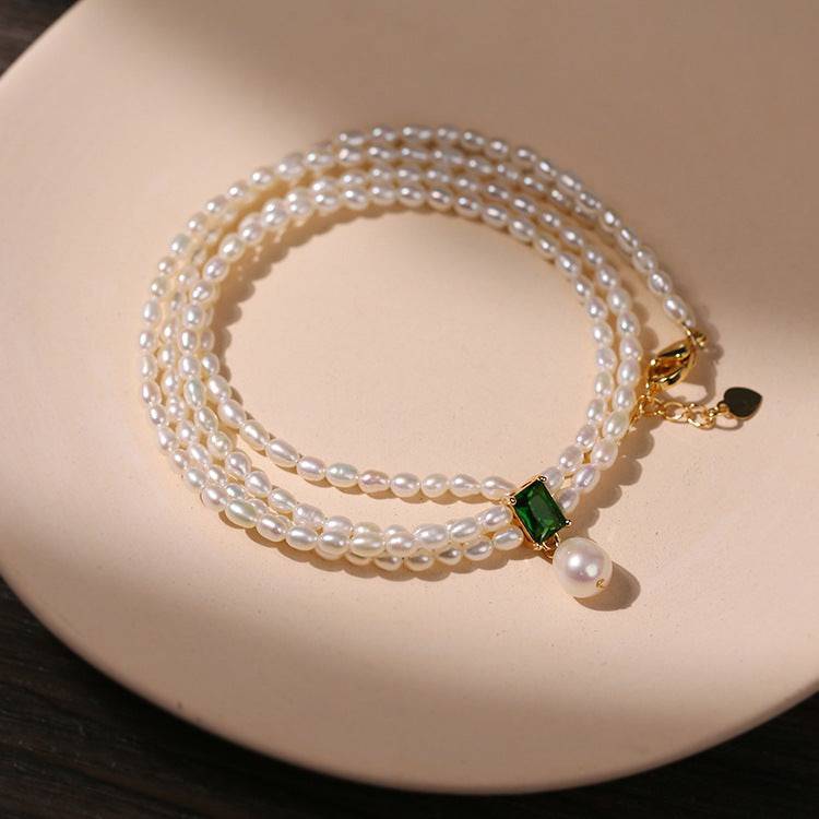 Super-Slim Freshwater Pearl Double Strand Emerald Layer Necklace