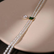 Super-Slim Freshwater Pearl Double Strand Emerald Layer Necklace