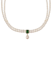 Super-Slim Freshwater Pearl Double Strand Emerald Layer Necklace