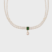 Super-Slim Freshwater Pearl Double Strand Emerald Layer Necklace