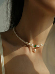 Super-Slim Freshwater Pearl Double Strand Emerald Layer Necklace