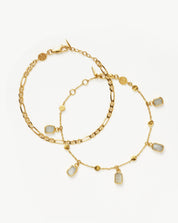 Lena Rainbow Moonstone Bracelet Set | 18ct Gold Vermeil/Rainbow Moonstone