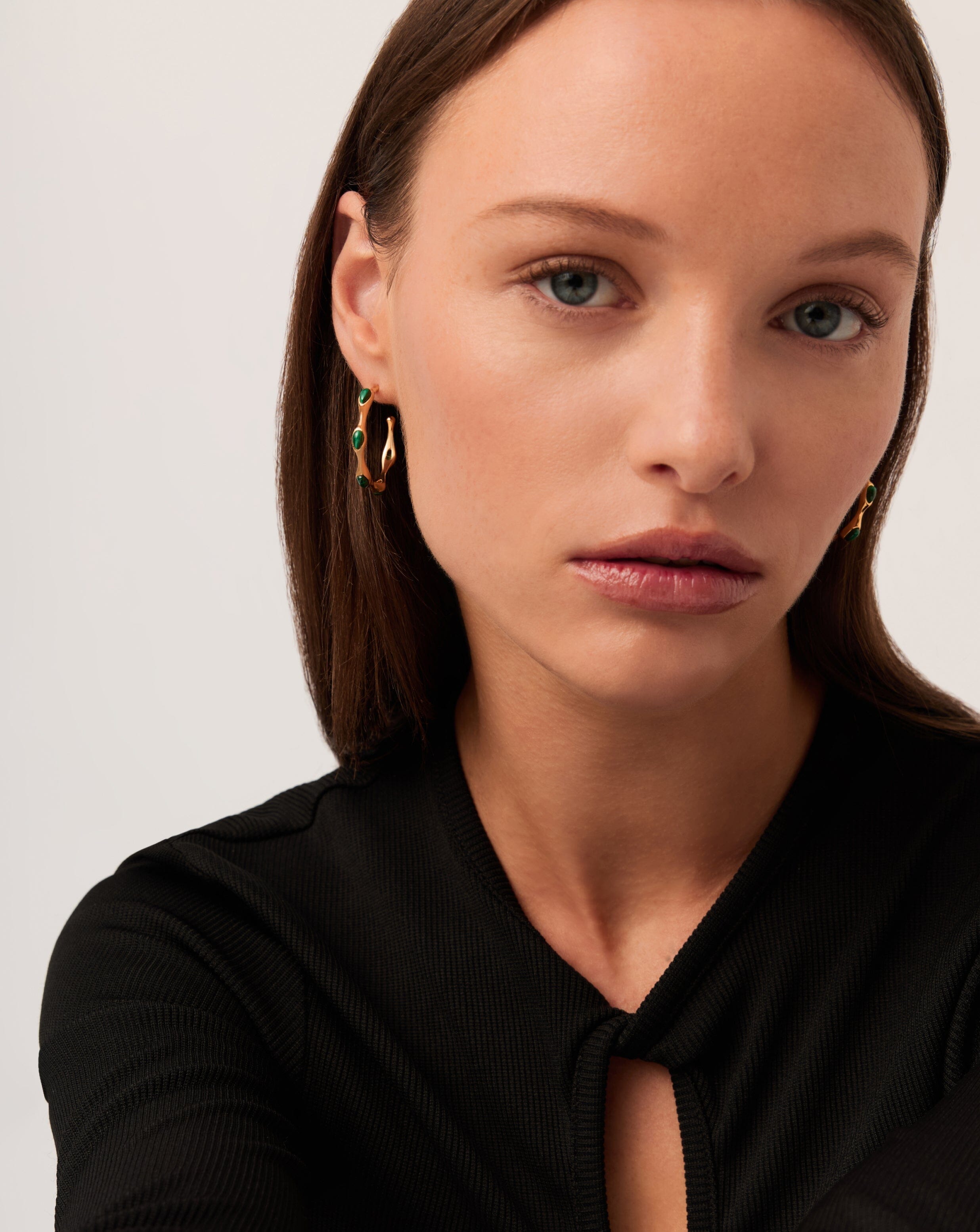 Magma Gemstone Medium Hoop Earrings | 18k Recycled Gold Plated on Brass