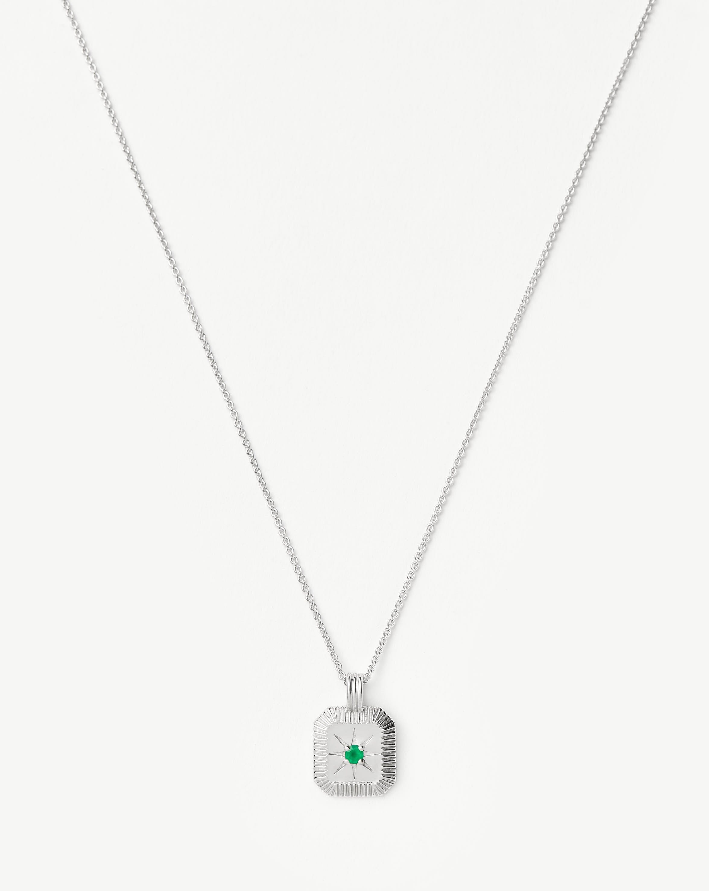 May Birthstone Pendant Necklace | Dyed Green Chalcedony/May