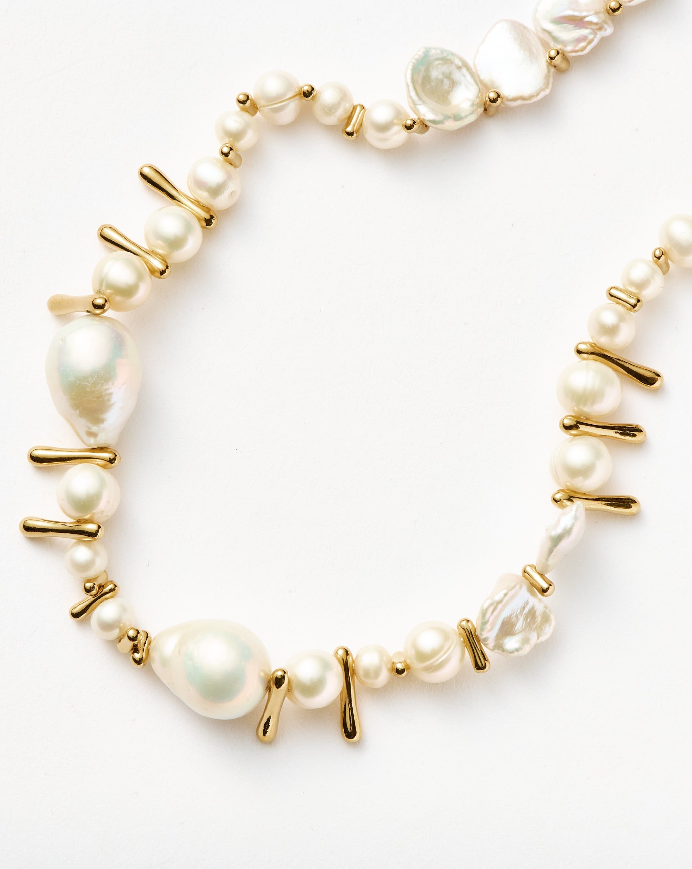 Mixed Pearl Statement Beaded Necklace | 18k Gold Plated/Pearl