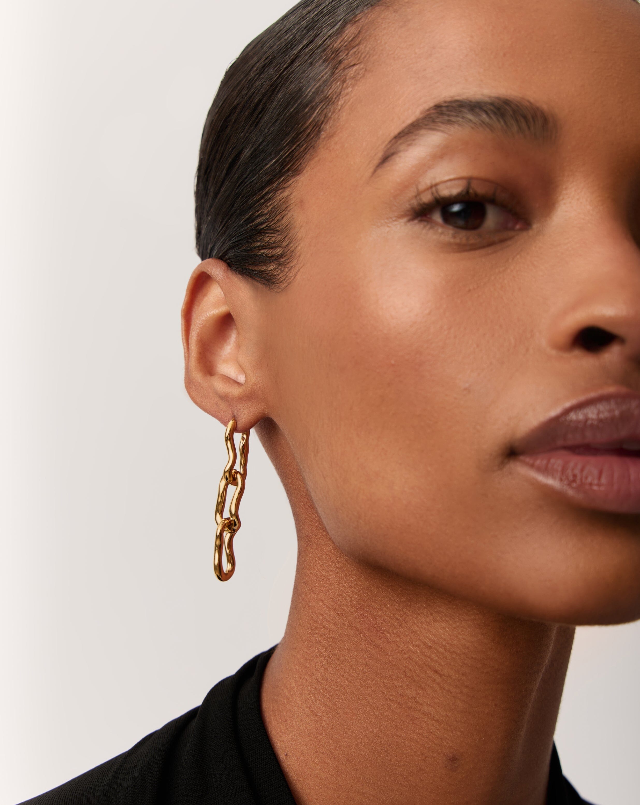 Molten Ovate Triple Drop Earrings | 18k Recycled Gold Plating on Brass