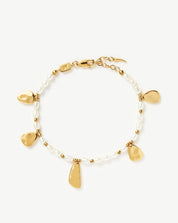 Molten Seed Pearl Hammered Charm Bracelet | 18k Gold Plated/Pearl