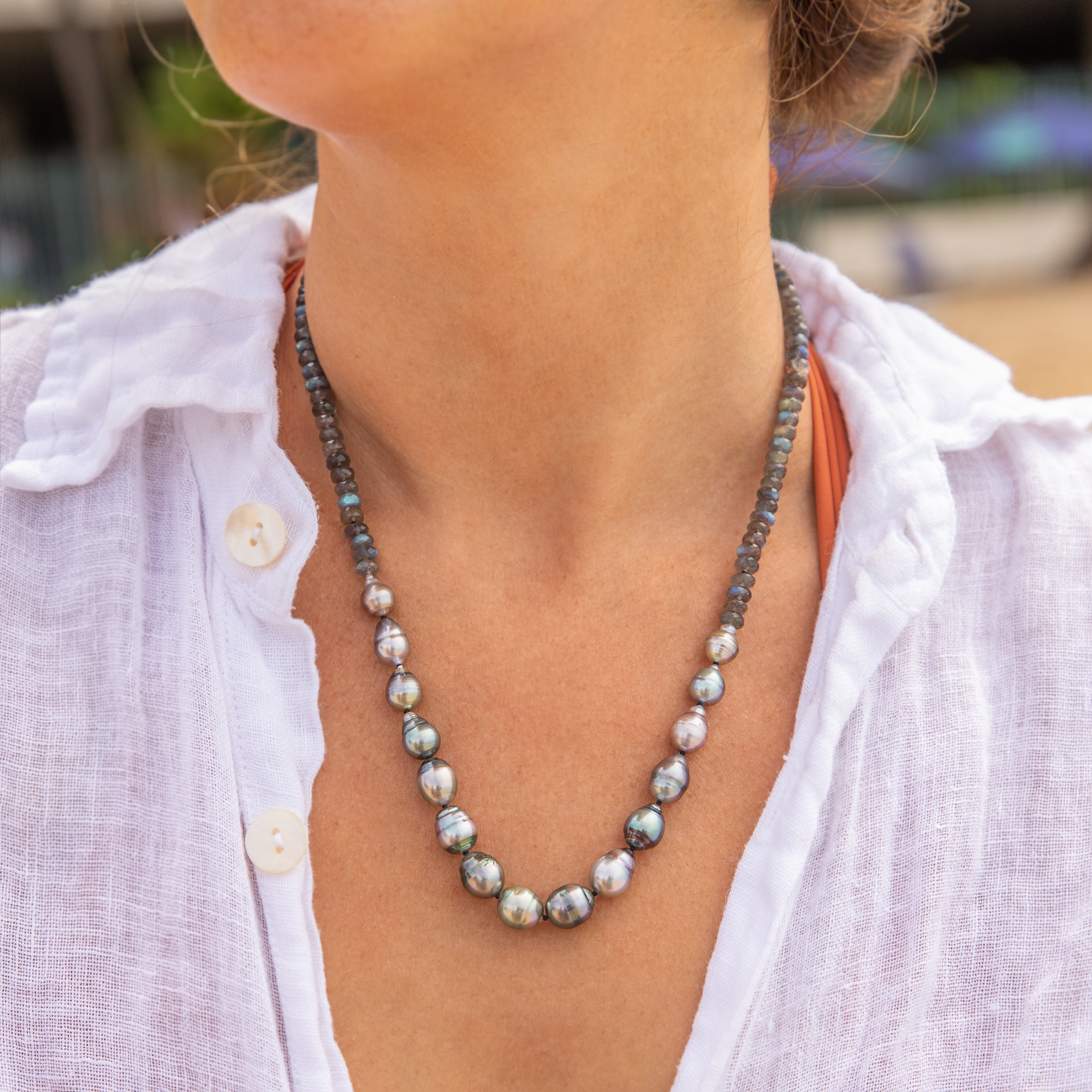 Mana Nui Labradorite Pastel Tahitian Pearl Necklace