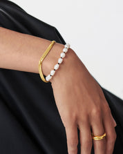 Pearl Beaded Gemstone Bracelet | 18k Gold Plated/Pearl & Black Onyx