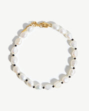 Pearl Beaded Gemstone Bracelet | 18k Gold Plated/Pearl & Black Onyx