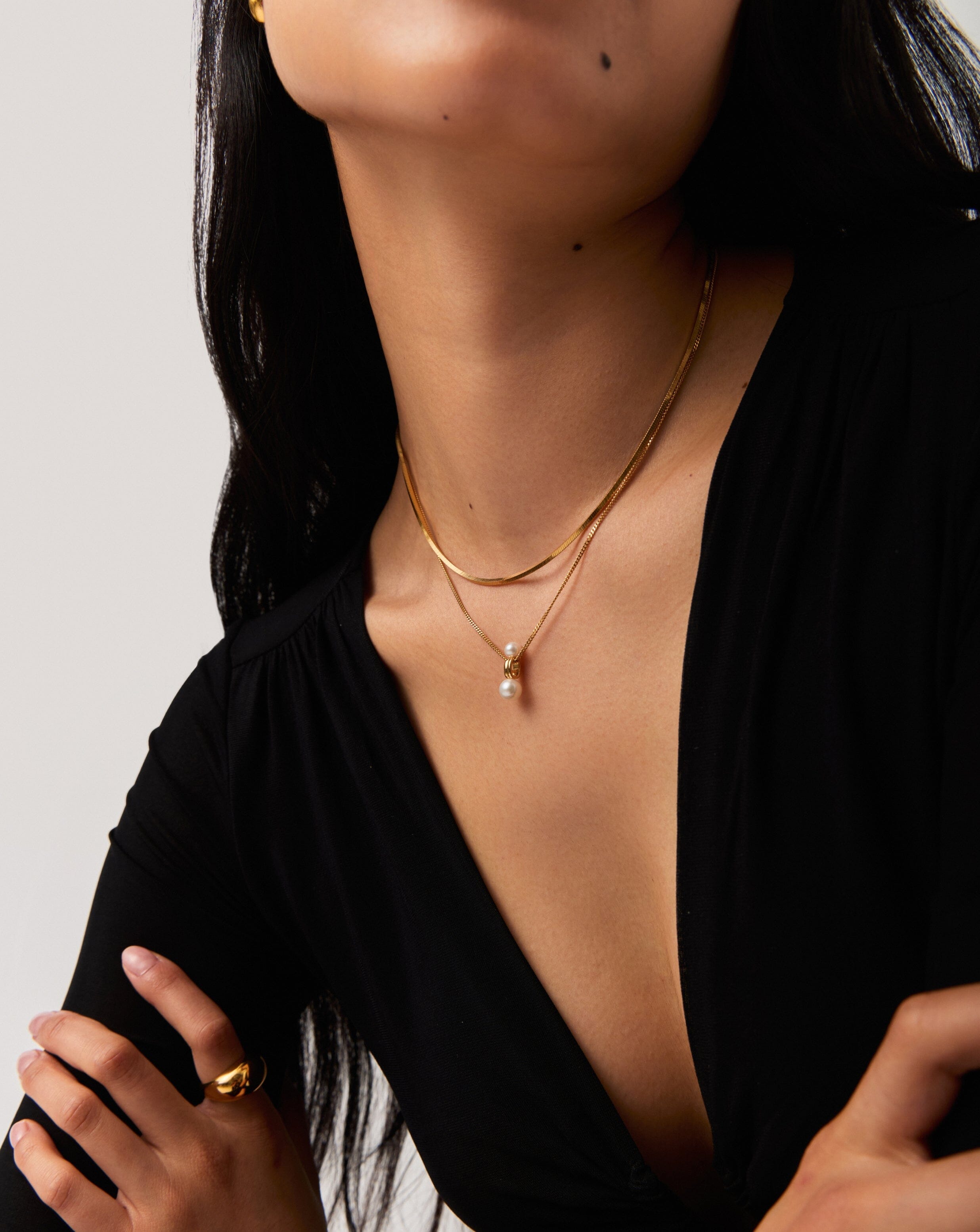 Pearl Ridge Pendant Chain Necklace | 18k Gold Plated Vermeil/Pearl