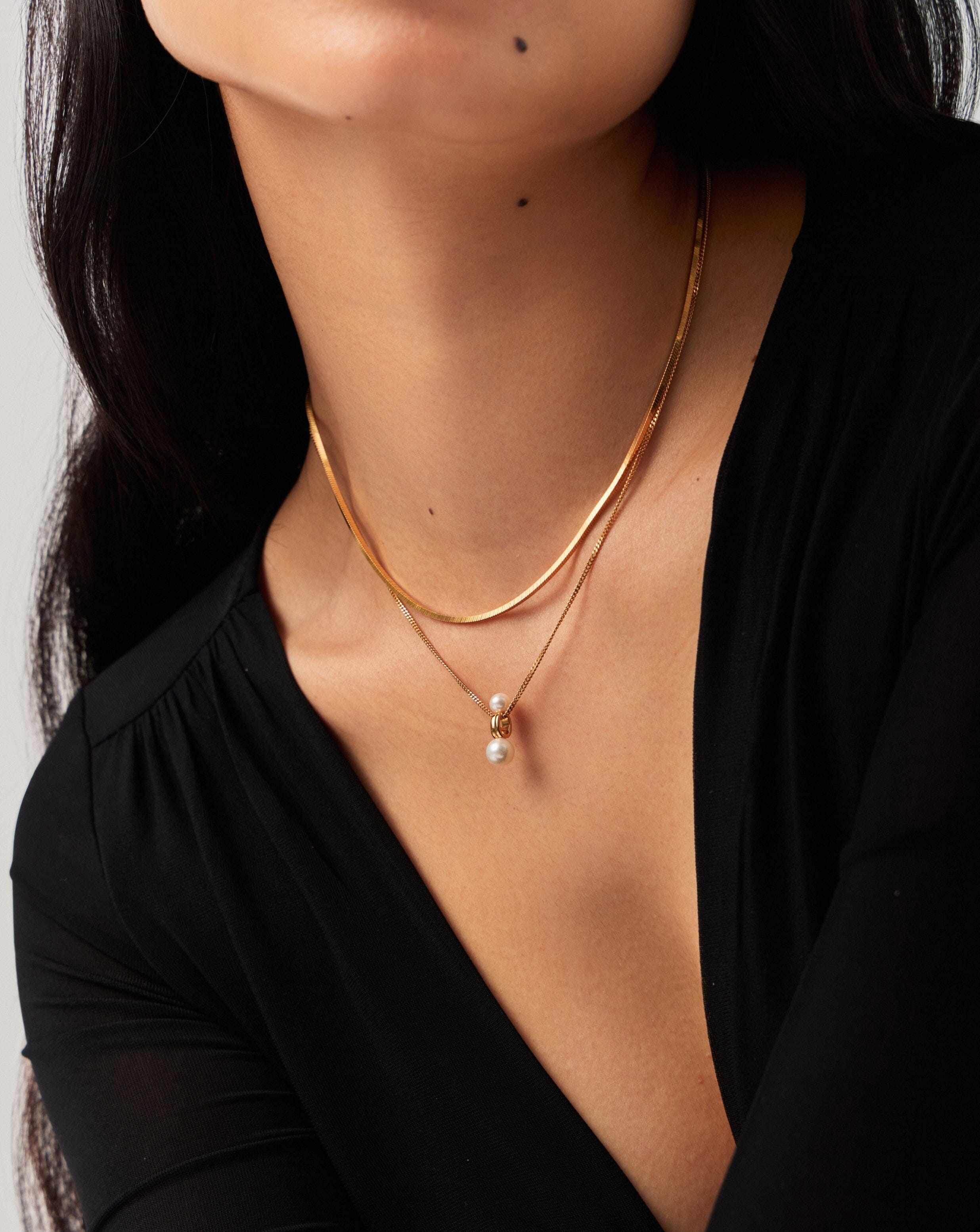 Pearl Ridge Pendant Chain Necklace | 18k Gold Plated Vermeil/Pearl